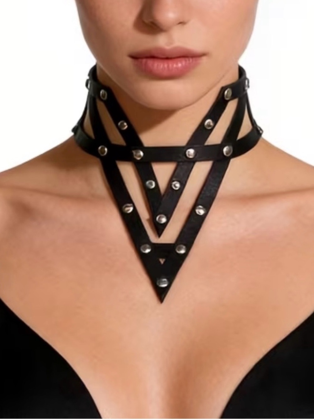 New Dolls Kill Leather Geometric Choker Necklace - Picture 4 of 12